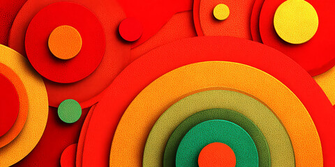 Abstract Layered Concentric Circles in Textured Red, Orange, and Green Earth Tones
