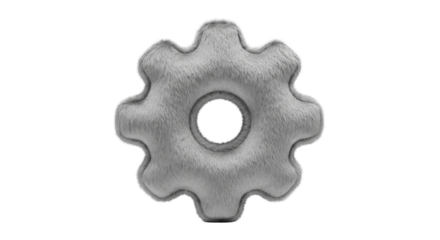 Close-up of a single gray metal gear on a white background.