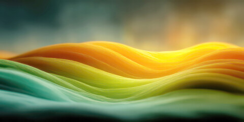Abstract Flowing Wavy Fabric Texture Background Green Yellow Orange Warm Light Effect