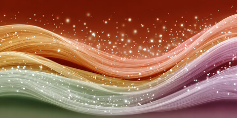 Abstract Flowing Wave Lines Background Orange Green Glitter Particles Elegant Design