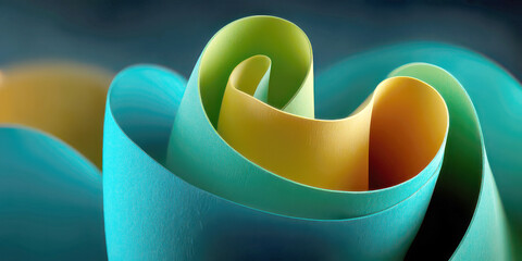 Abstract Rolled Paper Waves Yellow Green Blue Turquoise Texture Minimalist Design