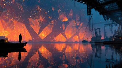 Reflections of a Fiery Industrial Horizon