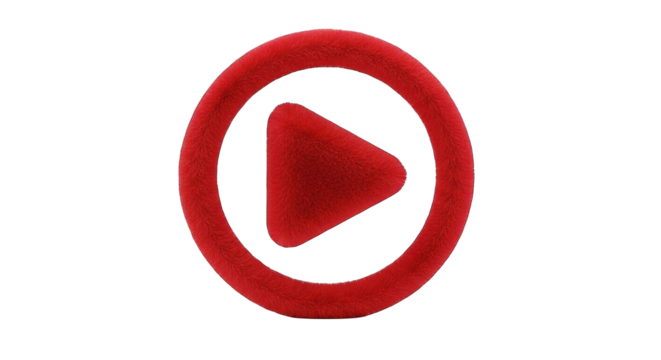 Red Play Button Icon on White Background.