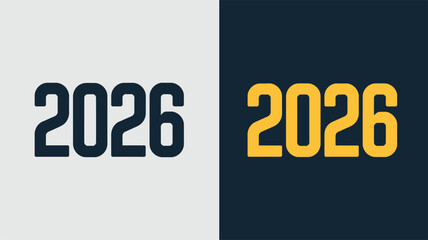 Split-screen 2026 typography with bold blue and yellow digits on contrasting backgrounds, modern design exploring color contrast and impact