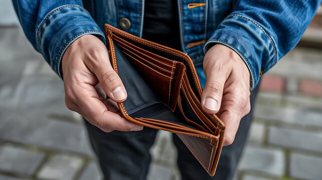 Person holding empty wallet showing financial crisis and money shortage concept
