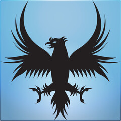Silhouette of a majestic bird with widespread wings against a gradient blue and white background design