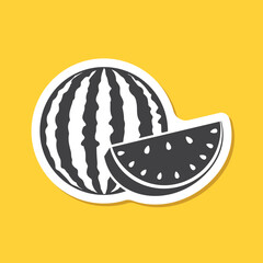 Watermelon sticker icon in flat style. Fresh sweet and healthy fruit vector illustration on isolated background. Summer food sign business concept.