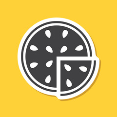 Obraz premium Watermelon sticker icon in flat style. Fresh sweet and healthy fruit vector illustration on isolated background. Summer food sign business concept.