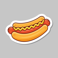 Hotdog sticker icon in flat style. Hot dog fastfood vector illustration on isolated background. Bun with sausage sign business concept.