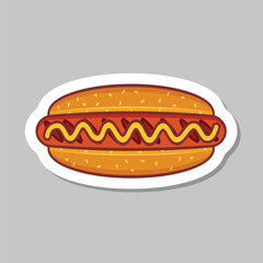 Hotdog sticker icon in flat style. Hot dog fastfood vector illustration on isolated background. Bun with sausage sign business concept.