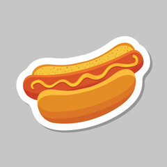 Hotdog sticker icon in flat style. Hot dog fastfood vector illustration on isolated background. Bun with sausage sign business concept.