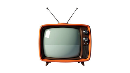 Retro orange television with blank screen isolated on transparent background. Vintage TV set for media and entertainment