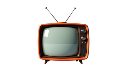Retro orange television with blank screen isolated on transparent background. Vintage TV set for media and entertainment
