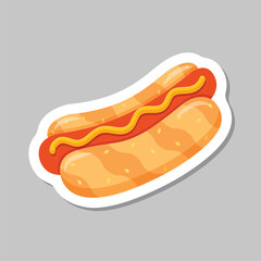 Hotdog sticker icon in flat style. Hot dog fastfood vector illustration on isolated background. Bun with sausage sign business concept.