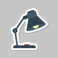 Desk lamp sticker icon in flat style. Spotlight vector illustration on isolated background. Light bulb sign business concept.