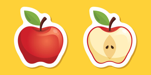 Apple fruit sticker icon in flat style. Healthy dessert vector illustration on isolated background. Fresh food sign business concept.