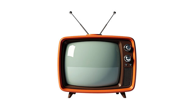 Retro orange television with blank screen isolated on transparent background. Vintage TV set for media and entertainment