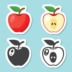 Apple fruit sticker icon set in flat style. Healthy dessert vector illustration on isolated background. Fresh food sign business concept.
