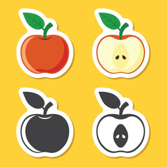 Apple fruit sticker icon set in flat style. Healthy dessert vector illustration on isolated background. Fresh food sign business concept.