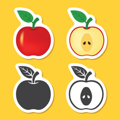 Apple fruit sticker icon set in flat style. Healthy dessert vector illustration on isolated background. Fresh food sign business concept.
