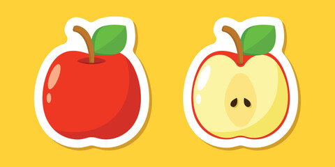 Apple fruit sticker icon in flat style. Healthy dessert vector illustration on isolated background. Fresh food sign business concept.