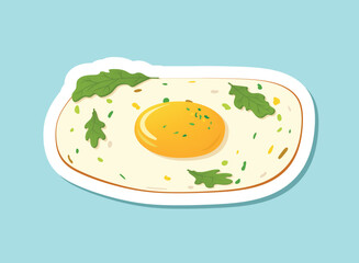 Fried egg sticker icon in flat style. Omelet vector illustration on isolated background. Healthy food sign business concept.