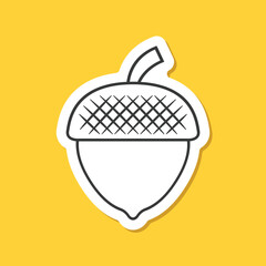 Acorn sticker icon in flat style. Oak nut vector illustration on isolated background. Nature sign business concept.
