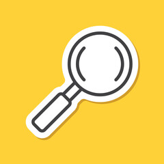 Magnifying glass sticker icon in flat style. Loupe vector illustration on isolated background. Searching sign business concept.