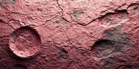 Cracked Stone Texture with Craters in Intense Pink and Red Tones