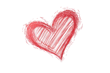 Hand-drawn, textured red heart, rough edges, scratched look against black background
