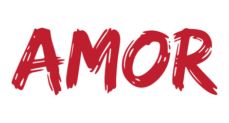 AMOR text stroke in red color doodle style