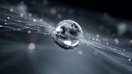 An abstract sphere connected with lines and dots, representing a digital network in a modern technological context.