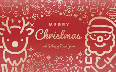 クリスマスのカードや広告に最適なシンプルゴールドデザインのフレーム背景:おしゃれでポップなアイコン的デザイン