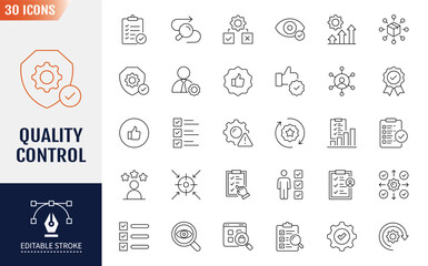 Quality Control Line Editable Icons set. Containing icons. Testing, inspection, evaluation, and more. Vector illustration