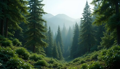 Lush Green Forest Landscape Banner with Trees and Shrubs on Transparent Background