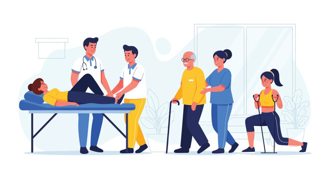 Comprehensive rehabilitation program featuring diverse patient scenarios and therapies