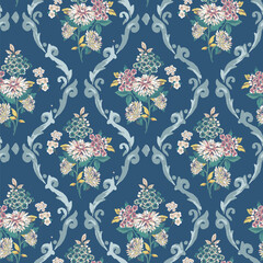 Elegant Blue Floral Damask Pattern