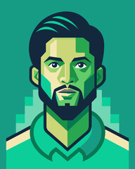 Geometric Portrait of a Man with Beard and Dark Hair in Shades of Green and Yellow male face Modern car vector illustration Flat car icon Urban vehicle vector
