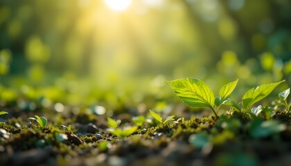 Close-Up Nature View of Green Leaf on Blurred Greenery Background Under Sunlight with Bokeh and Copy Space – Perfect for Natural, Eco, and Landscape Design Concepts