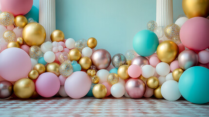 Obraz premium happy birthday card with colorful balloons celebration decoration color