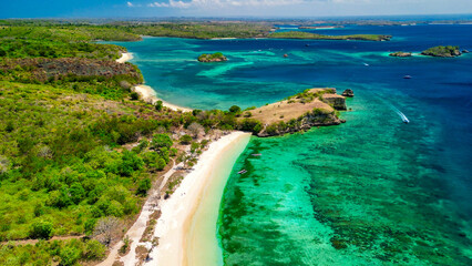 Aerial view of Pink beach in Lombok, Indonesia