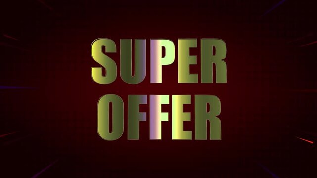 Super Offer Shiny Golden Text Animation with Neon Colorful Light Flickering and Vibrant Shaking on Black Background Luxury 3D Glowing Typography for Sale, Promotion, and Discount Marketing Video Des