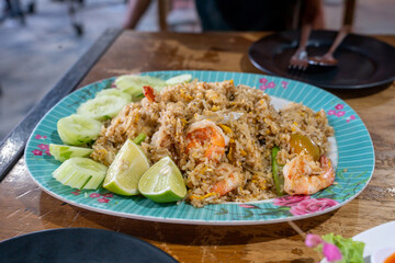 Thai Shrimp Fried Rice (Khao Pad Goong) with Lime and Cucumber
