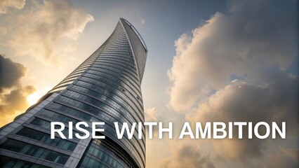 Glass Skyscraper and Clouds with Text