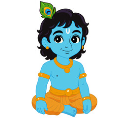 Cheerful Little Krishna Sitting Illustration