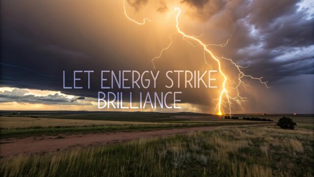Lightning Strike Over Rural Landscape with Text