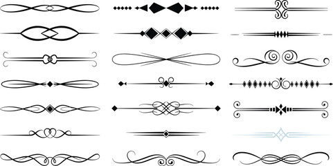 Elegant Decorative Dividers & Flourishes: Vintage Style Ornaments for Invitations, Website Design, Scrapbooking & Graphic Design Projects | Classic Black Calligraphic Elements for Wedding Stationery &