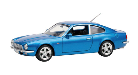 Fototapeta premium Blue classic coupe car, side view, elegant design, against a black background