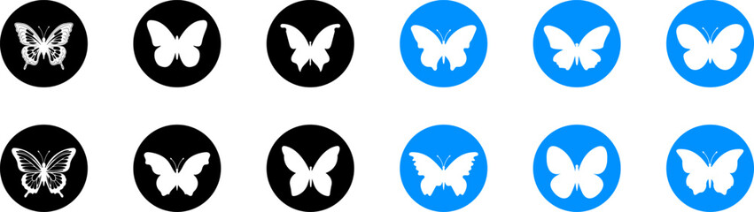 Butterfly Silhouette Logo Icons set. Minimal Insect Tattoo
