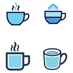 Four stylized coffee cups and mugs with steam and foam vector